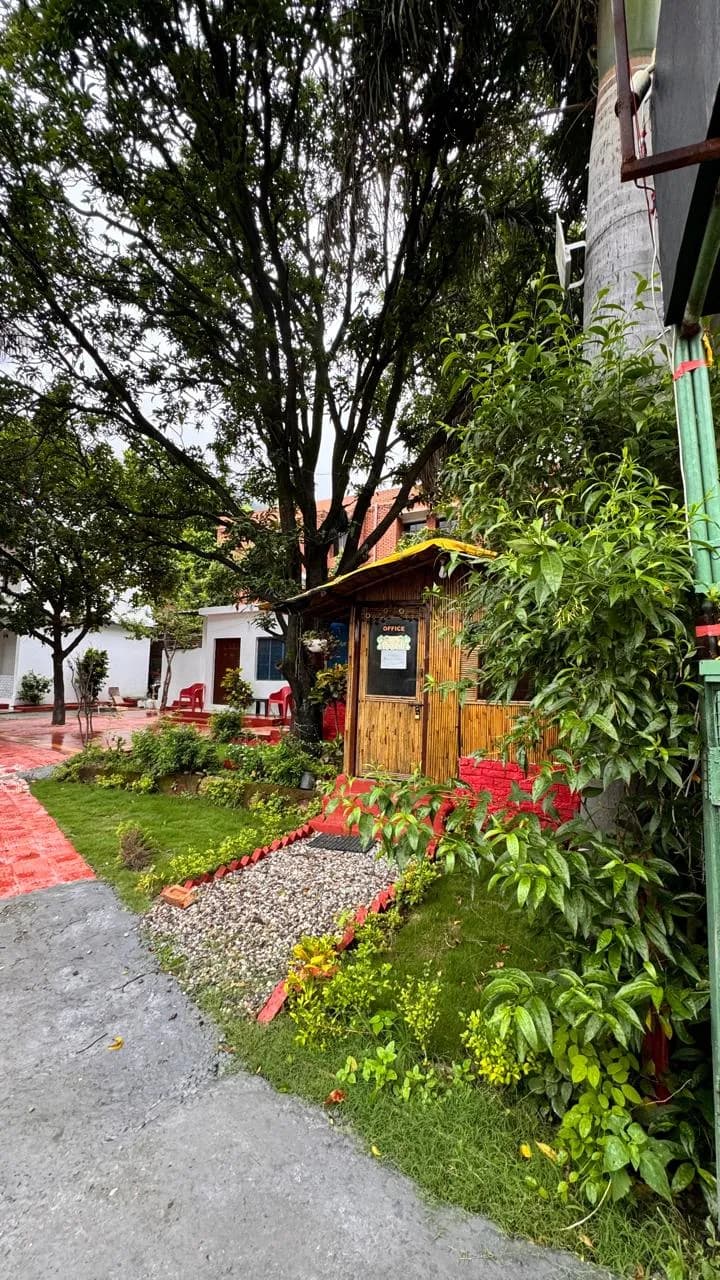 The garden path leading through the campus to the office
