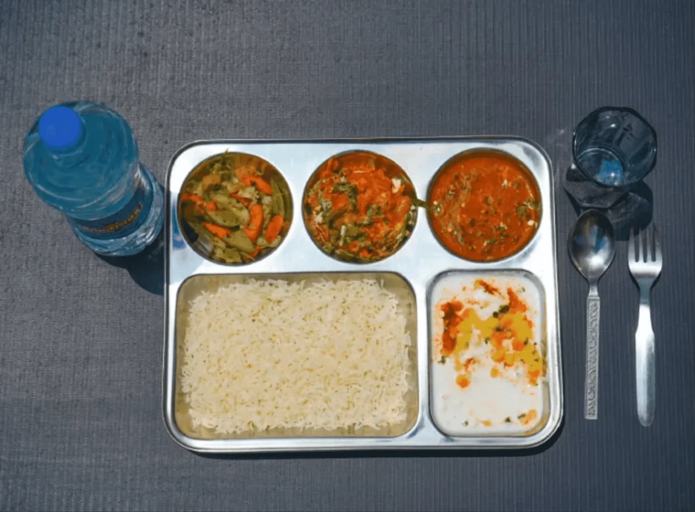 A sattvic vegetarian thali served at the campus kitchen